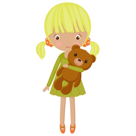 Little blond girl with her teddy bearのイラスト素材