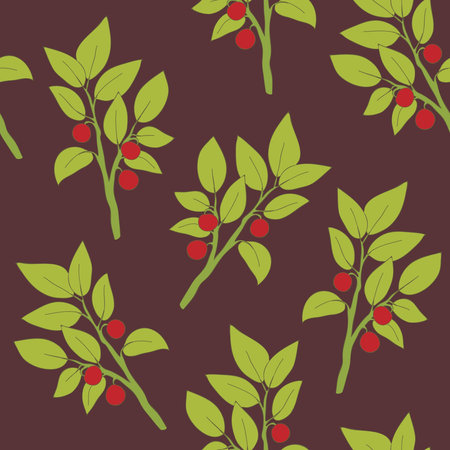Seamless wallpaper with red berries on a green branch