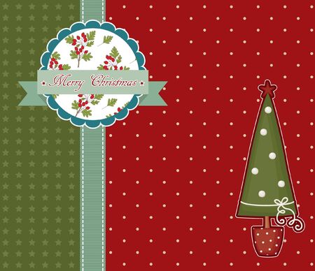 Red vintage Christmas card with Christmas treeのイラスト素材