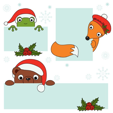 Christmas animals holding blank signboard のイラスト素材