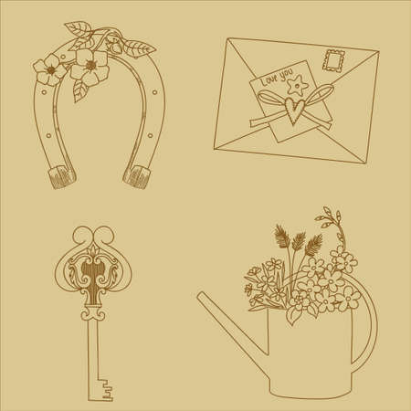 Vintage hand drawn elementsのイラスト素材