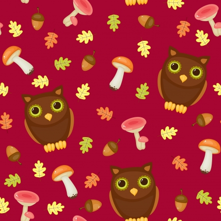 Seamless wallpaper pattern. Cute owls with forest elementsのイラスト素材