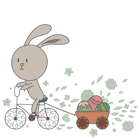 Bunny riding bike with Easter eggsのイラスト素材