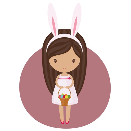 Little girl in a bunny costume with an Easter basketのイラスト素材