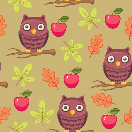 Seamless cartoon wallpaper with owlsのイラスト素材