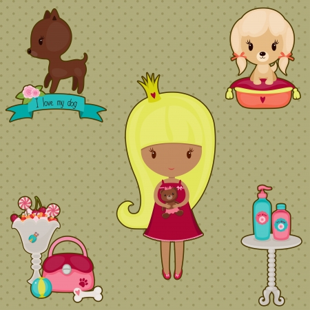 Set of cute icons: princess dogs and dogs careのイラスト素材