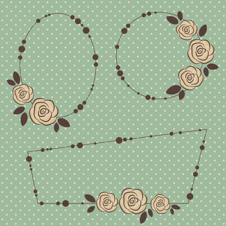 Three retro floral frames on polka-dot backgroundのイラスト素材