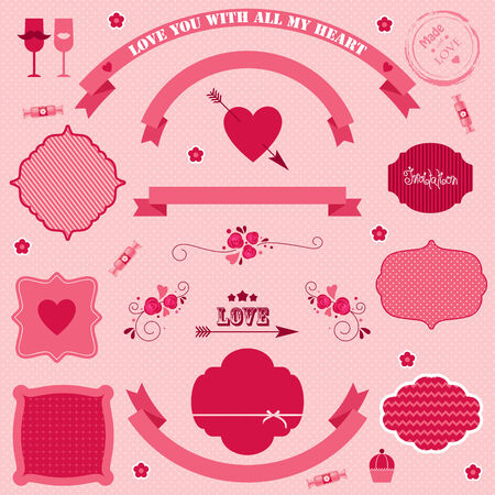 Big set of vector icons and banners on Valentine's day.のイラスト素材