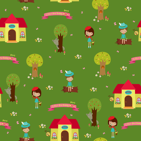 Seamless wallpaper design. Fairy tale Little Red Riding Hoodのイラスト素材