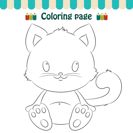 Coloring page cute little kitten のイラスト素材