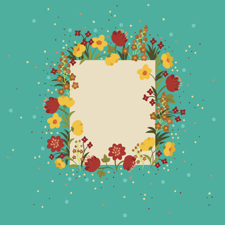 Retro floral card with empty space for text and hand drawn flowersのイラスト素材