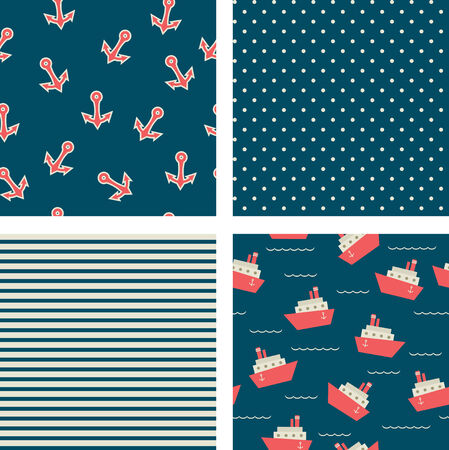 Marine life seamless four blue wallpapersのイラスト素材