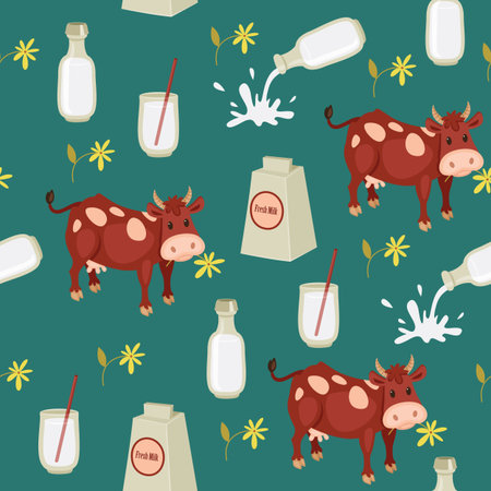 Seamless cow and milk wallpaperのイラスト素材