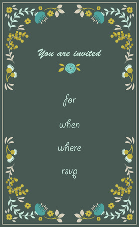 Floral hand drawn invitation with text. RSVPのイラスト素材