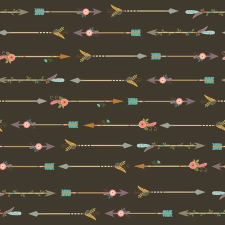 Boho style seamless pattern with fancy arrows. Dark backgroundのイラスト素材