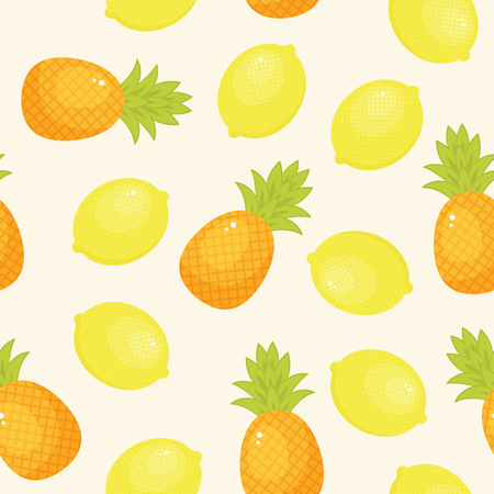 Pineapples  and lemons seamless pattern. Bright fruits on cream background. Vector seamless wallpaper.のイラスト素材