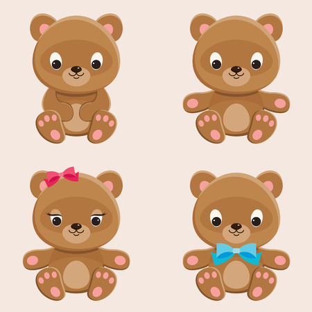 Four different teddy bears characters. Part 1. Cute web icons set. Vector cartoon illustrationのイラスト素材