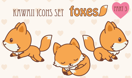 foxes icons set. Vector illustration of cute animals. Part 3のイラスト素材