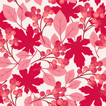 Autumn/fall maple leaves and berries seamless patternのイラスト素材