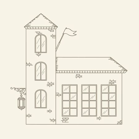 Hand drawn outline house. Vector line art illustration. Children's and adult coloring pageのイラスト素材