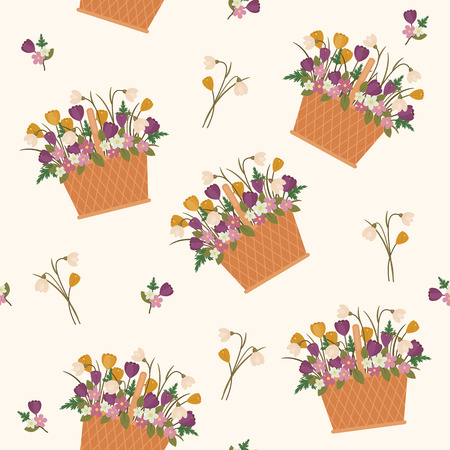 Flowers in a basket seamless pattern. Vector seamless wallpaper with clipping maskのイラスト素材
