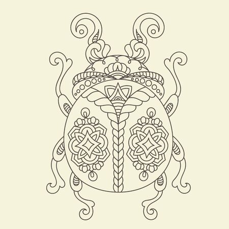 Stylized monochrome beetle/bug. Hand drawn vector illustration. Line Art. Adults/children anti stress coloring pageのイラスト素材