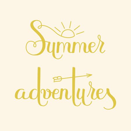 Hand drawn lettering Summer Adventures. Yellow letters on cream background.のイラスト素材