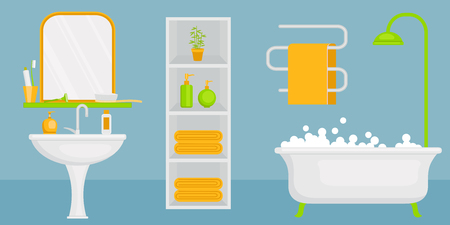 Personal hygiene concept design. Bathroom interior. Horizontal design. Vector art.のイラスト素材