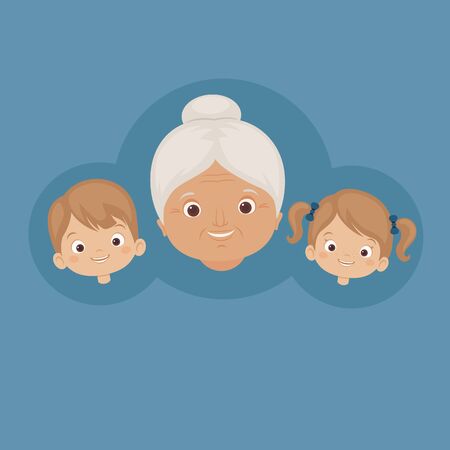 Happy grandmother with grandchildren. Smiling faces of family. Vector art.のイラスト素材