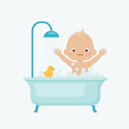 Happy baby taking bath. Vector illustrationのイラスト素材