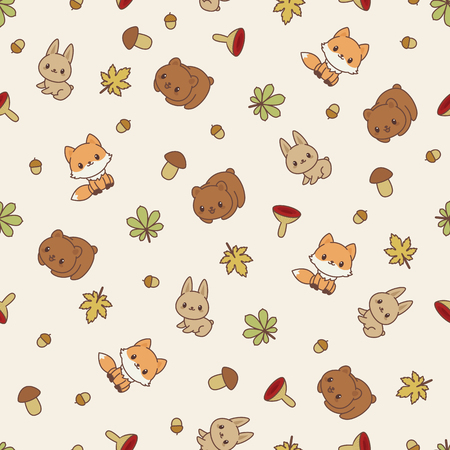 Woodland animals seamless vector pattern/wallpaper.のイラスト素材