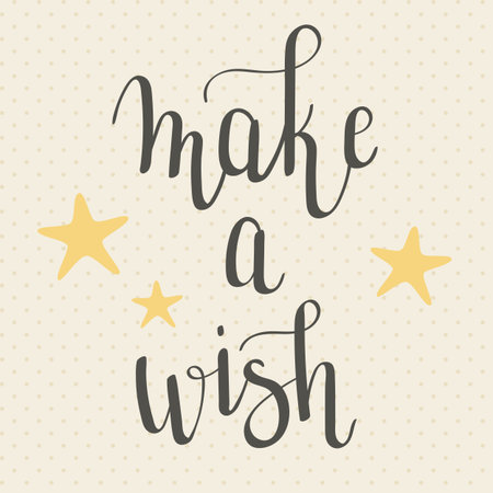 "Make a wish" hand lettering with stars. Hand drawn vector art. のイラスト素材