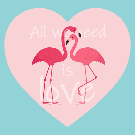 Two flamingos in love. Romantic Valentine's Day greeting card templateのイラスト素材