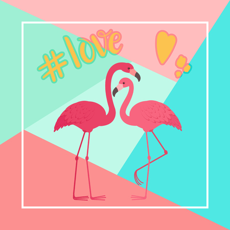 Two flamingos in love. Romantic Valentine's Day greeting card templateのイラスト素材