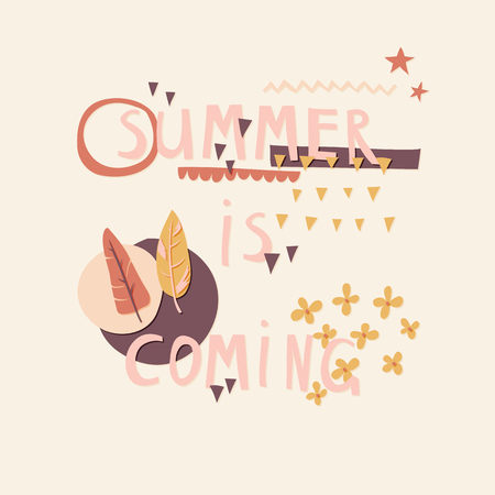 Summer Is Coming cut out paper lettering with decor elementsのイラスト素材
