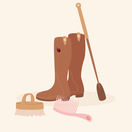 Horse riding tools with horse riding bootsのイラスト素材