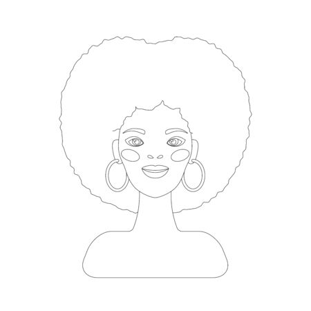 Beautiful African isolated woman portrait. Coloring page. Native African hair style.Vector illustration.のイラスト素材