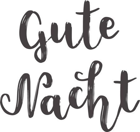 "Gute Nacht" hand drawn vector lettering in German, in English means "Good night". Hand lettering isolated on white. Modern calligraphy vector artのイラスト素材