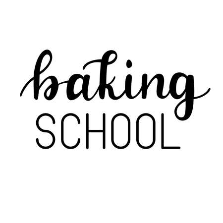 "Baking school" hand drawn vector lettering. Calligraphy handwritten inscription isolated on white background.のイラスト素材