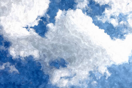 Blue sky artistic grunge background with clouds in the watercolor style.の写真素材