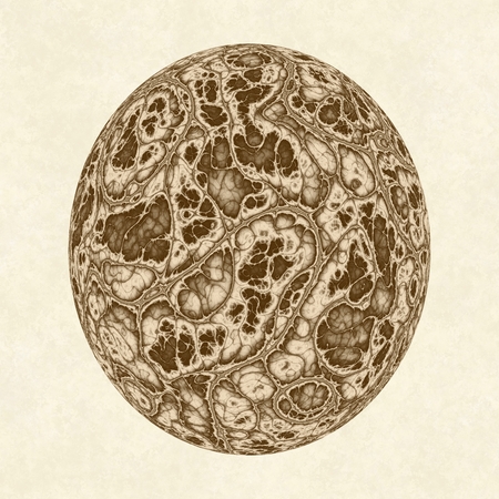 Digitally generated dino egg with the convoluted surface texture on light beige textured background.の写真素材