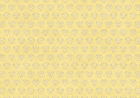 Yellow vintage wallpaper with blue flourish ornament. Digitally generated vintage stained yellow blue patterned wallpaper abstract background.の写真素材