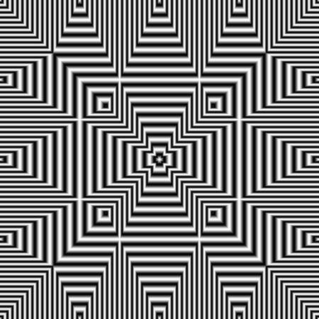 Geometric optical illusion black and white seamless pattern. Digitally generated abstract optical illusion seamless pattern with effect of shimmering and volume.の写真素材