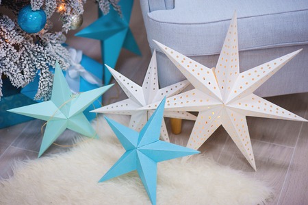 Xmas holiday concept. Christmas composition - decorative starsの写真素材