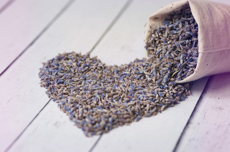 Heart made from dry lavender. Concept love, valentineの写真素材
