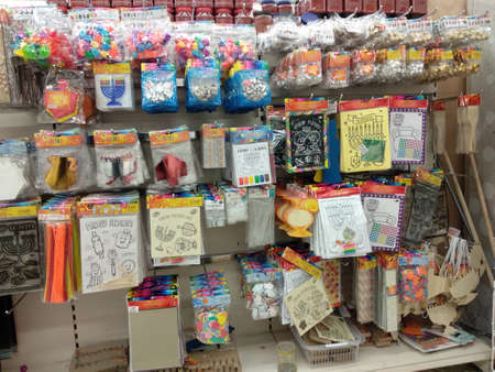 Beersheba Israel November 25 2020 Hanukkah souvenirs for a Jewish holiday, shelf in Boom store. High quality photoのeditorial素材