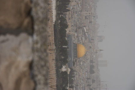Jerusalem Israel 27 March 2021: view of the old city with the wall and the golden dome of the mosque...