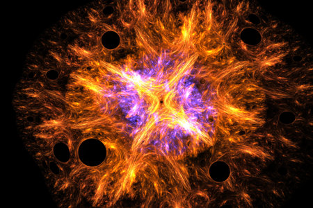 abstract background, 3D illustration, orange black multicolored fractal unique composition for...
