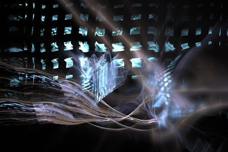 abstract background color trends 2022 , 3D illustration, rendering black blue multi colored lines...