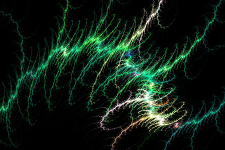 abstract background color trends 2022 , 3D illustration, rendering black multi colored lines fractal...